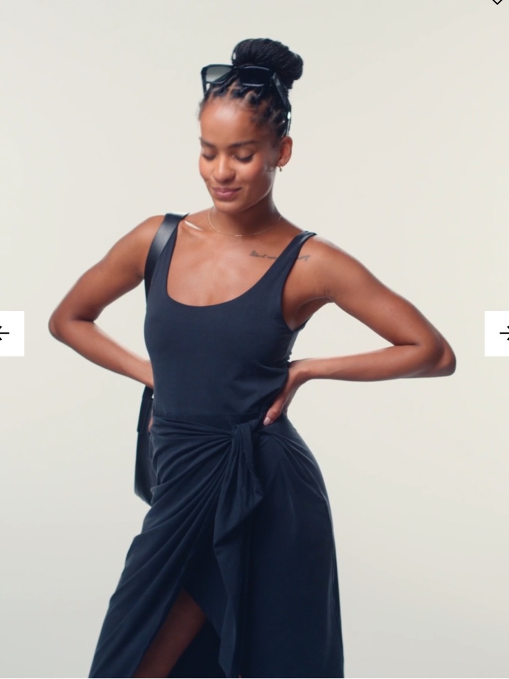 Beyond Yoga Intrigue Black Wrap Midi Dress  Small Minimalist Travel USA Made - Picture 3 of 12